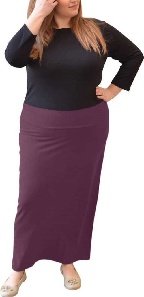 Falda y top negro para mujeres de talla grande Outfits con falda morada 19