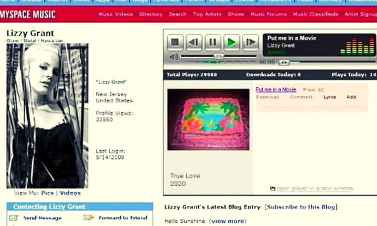 Lana Del Rey en Myspace su nombre era Lizzy Grant porque ese es de hecho su nombre real