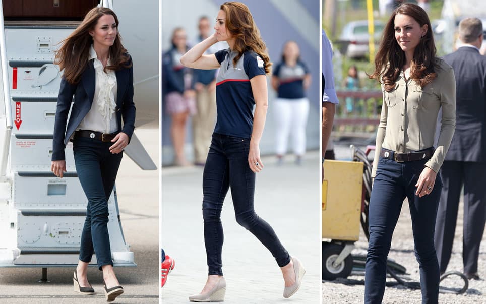 Kate Middleton Combina tus skinny jeans oscuros con alpargatas