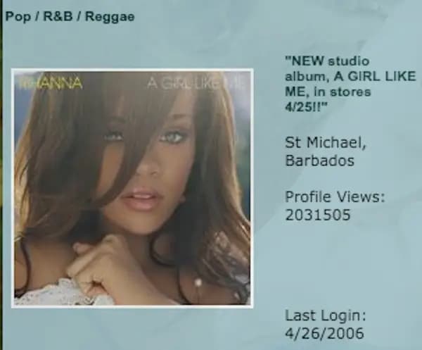 Rihanna también estaba en Myspace.