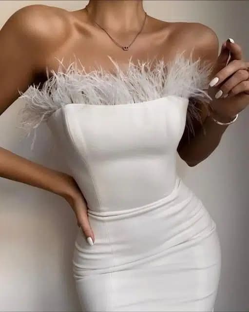 Vestido blanco de plumas-vestidos blancos largos