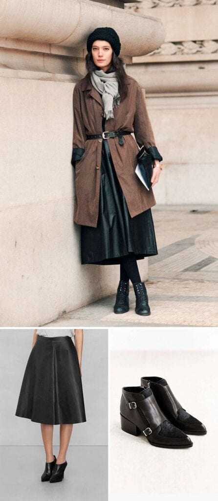 Vestido negro y abrigo de invierno